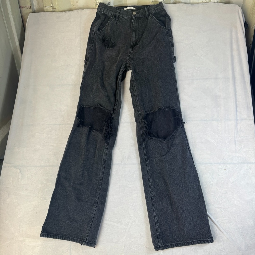 PacSun Wide Leg Carpenter Jeans Womens 26 Charcoal Gray Relaxed Fit Distressed